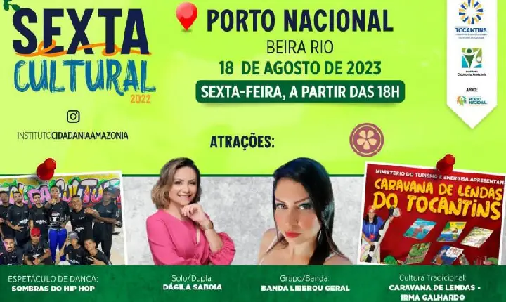Governo do Tocantins realiza edição do projeto Sexta Cultural em Porto Nacional nesta sexta-feira, 18